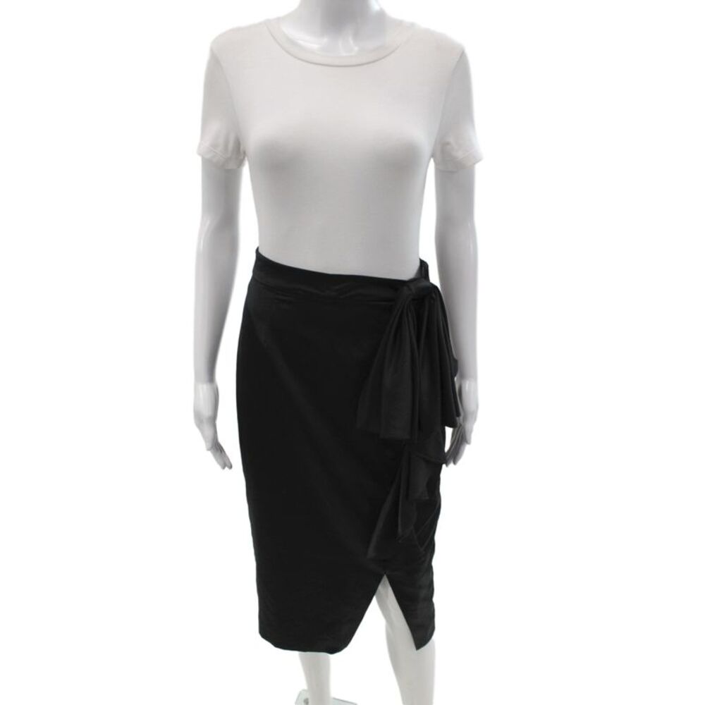 Belle Badgley Mischka Womens Wrap Skirt Black Knee Length Zip Size 4